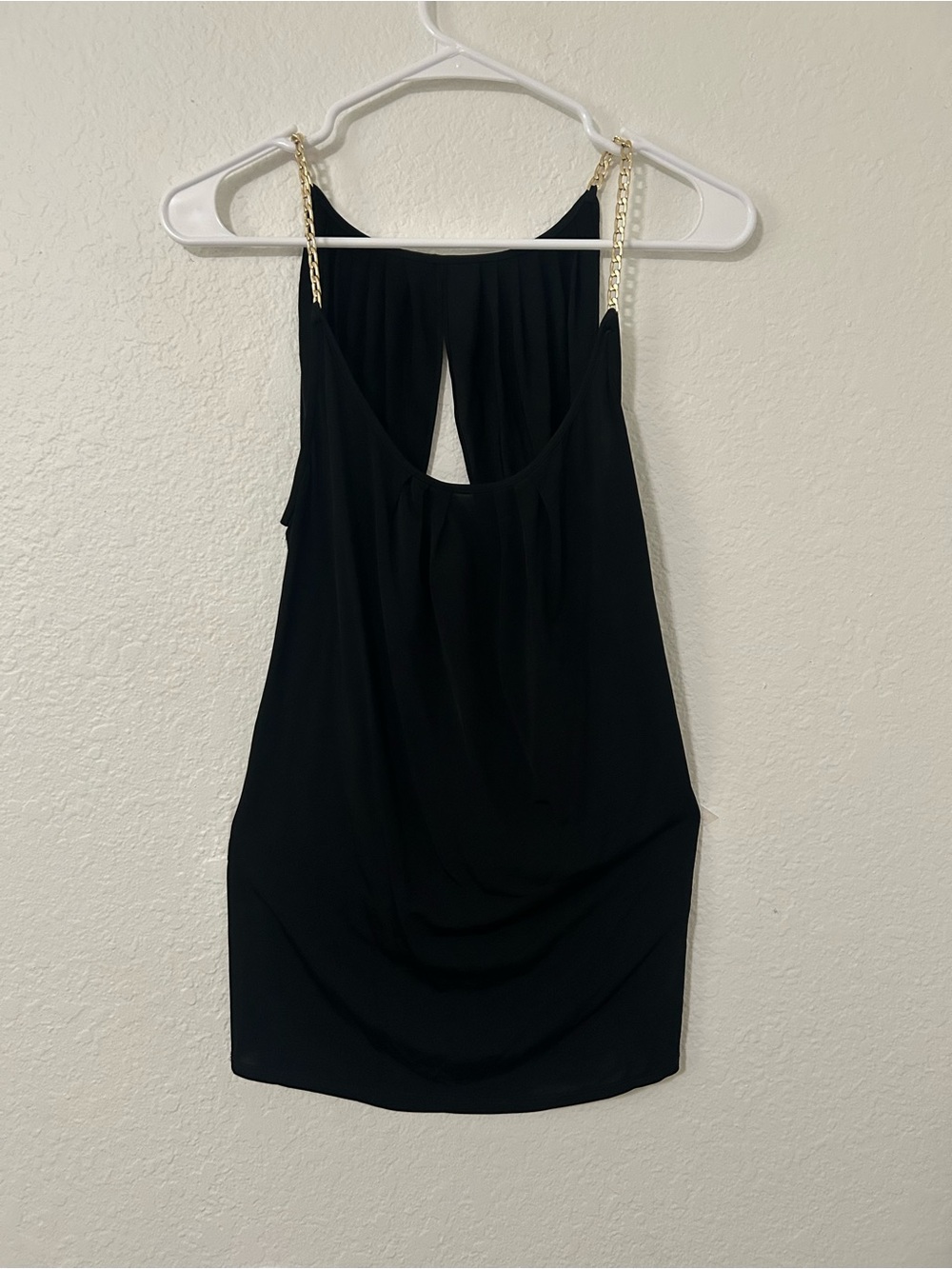 Marciano Guess Black Drape Top Gold Chain Straps Open Back Size M